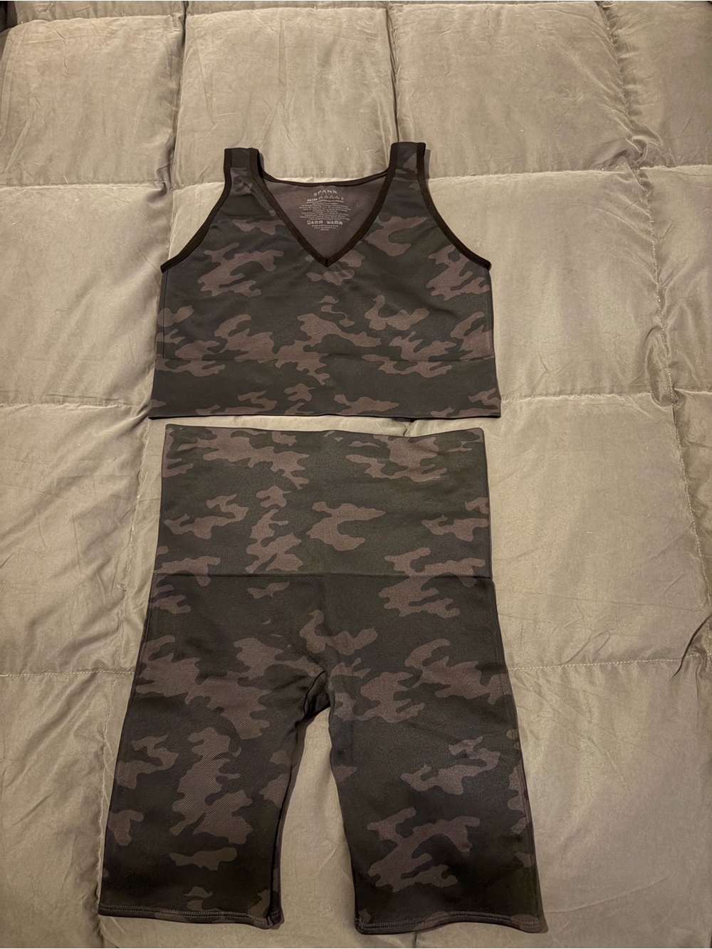 Spanx Camo V-Neck Crop Top & High-Waist Biker Shorts Set